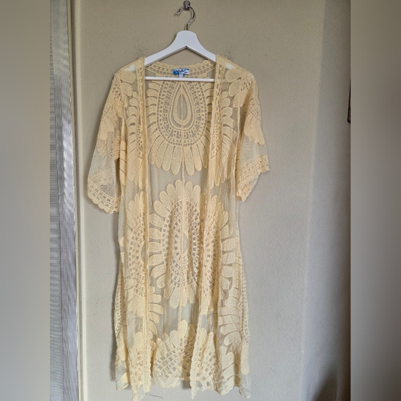 Rebellion Tops - Butter Yellow Boho Lace Kimono Bohemian